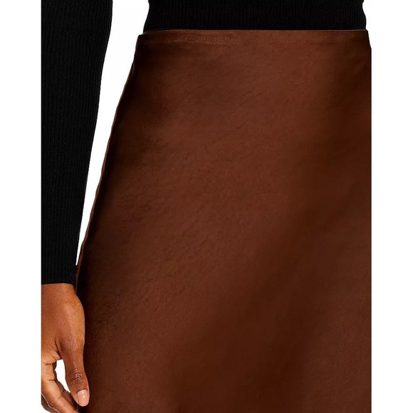 AQUA Bloomingdales Satin Midi Skirt Chocolate - Picture 12 of 13
